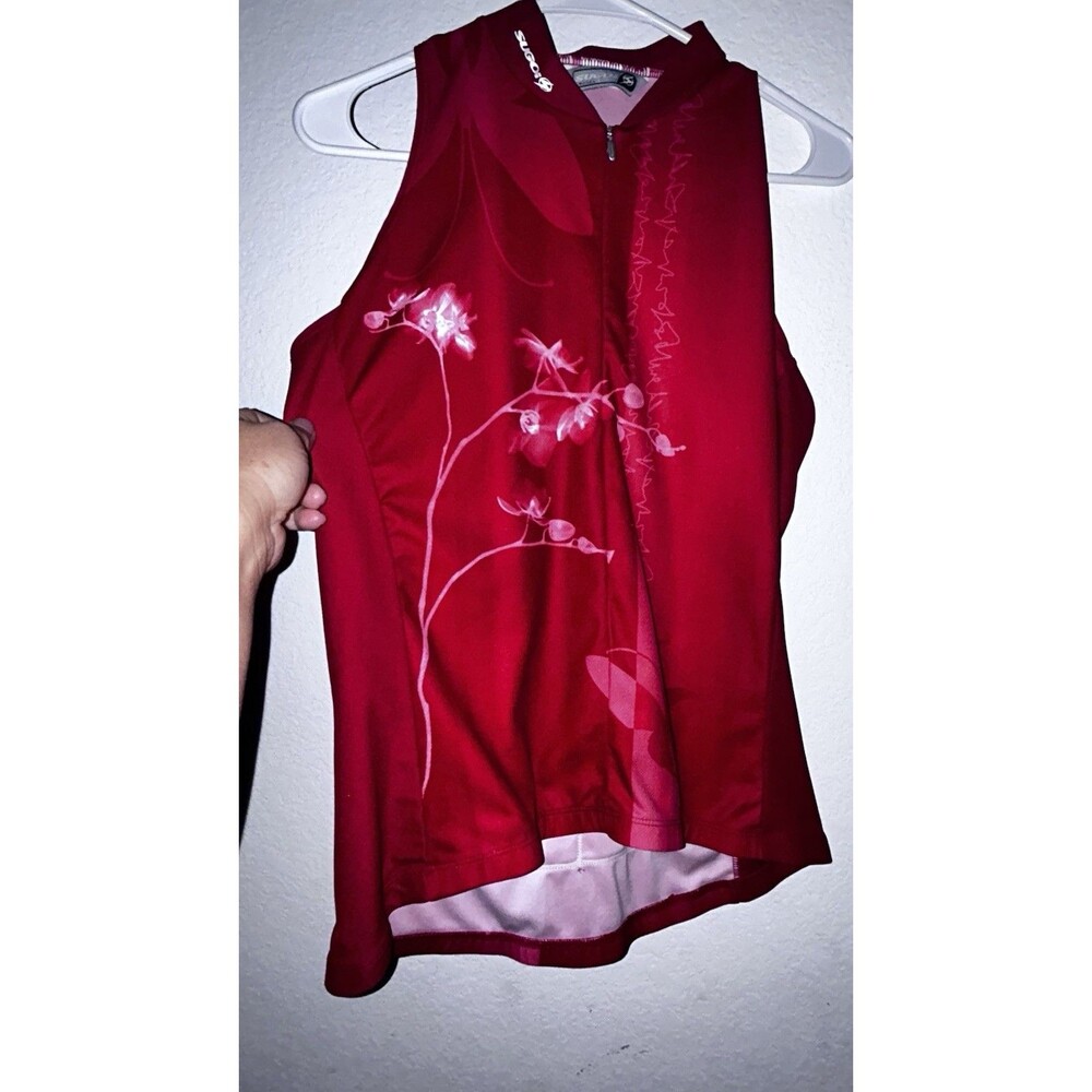 Sugoi Cycling Jersey Womens L Red Flowers 1/2 Zip Pockets Tank Top Polyester